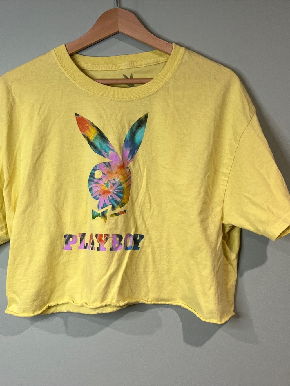 PLAYBOY Yellow Tie-Dye Bunny Crop Tee